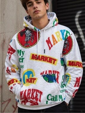 New Market (Chinatown Market) Men’s Monogram AOP Hoodie - Ash Grey - XXL